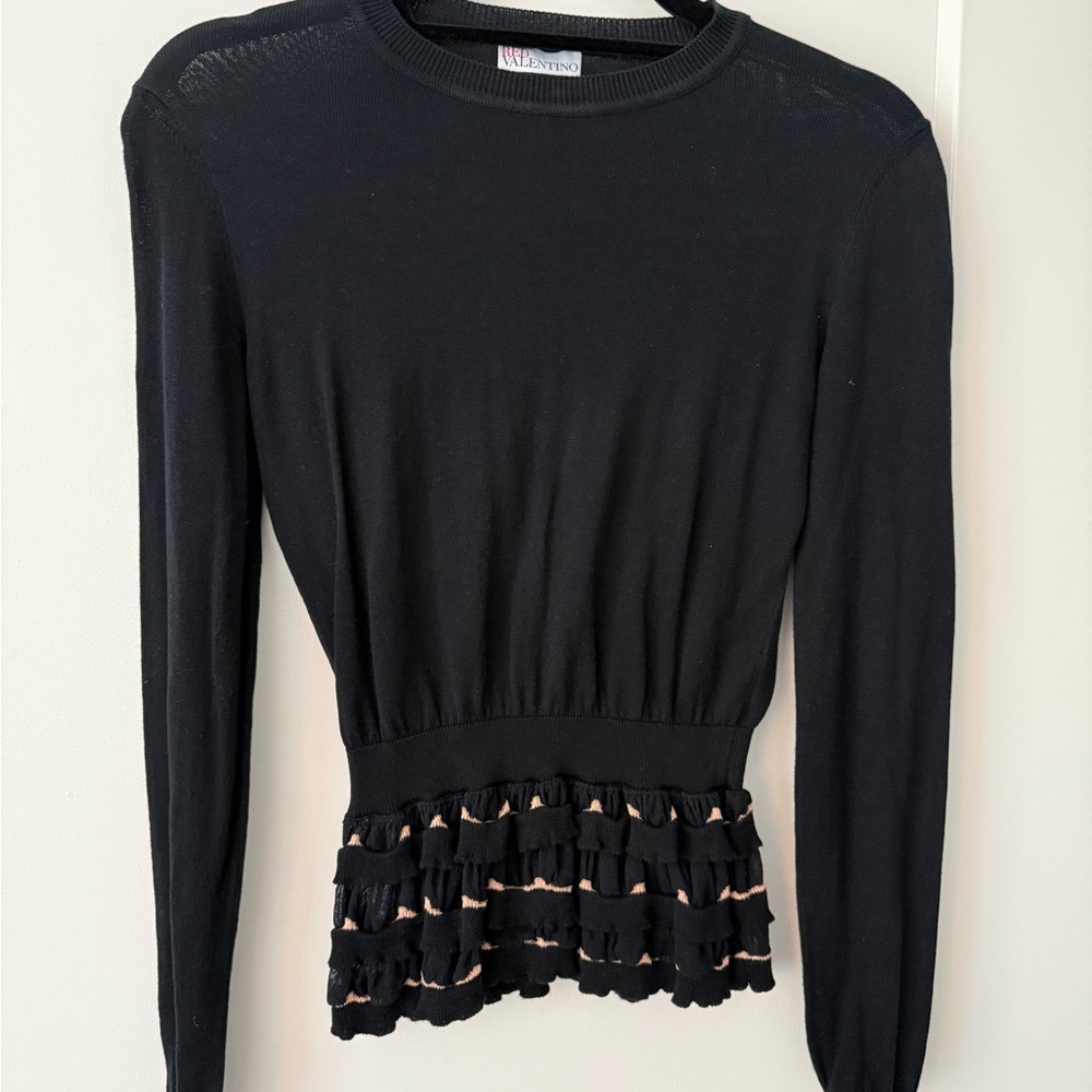 Elegant Black Ruffled Blouse with Lace Trim